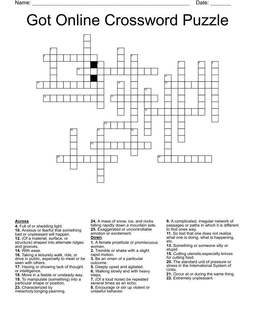 Got Online Crossword Puzzle WordMint