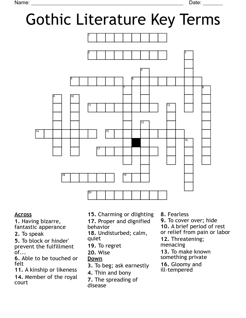 Gothic Literature Key Terms Crossword WordMint