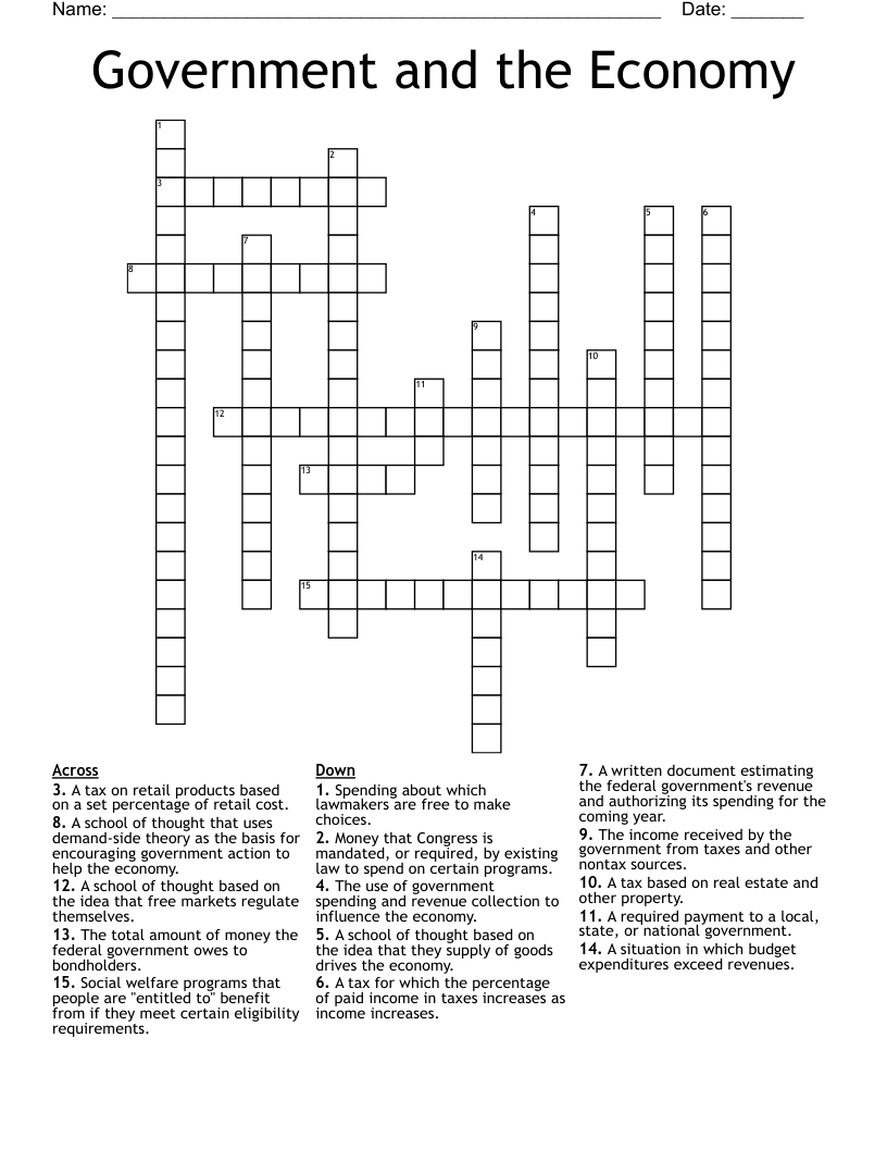 Government And The Economy Crossword WordMint