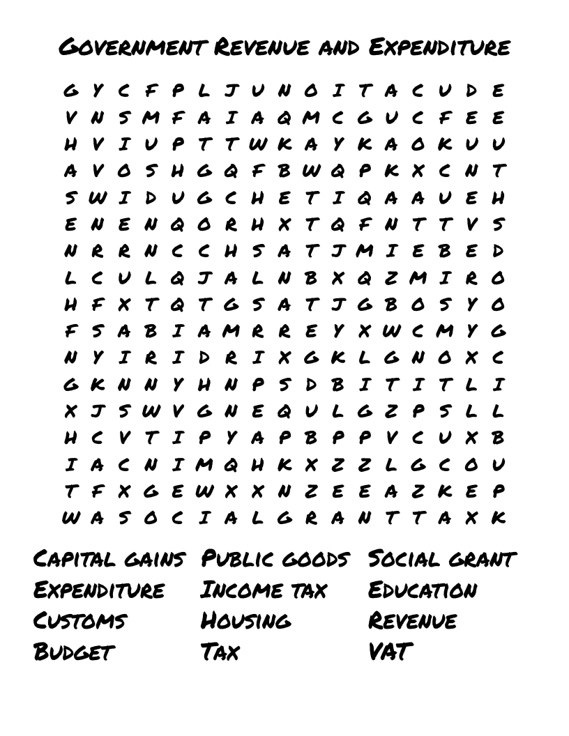 Government Revenue And Expenditure Word Search WordMint