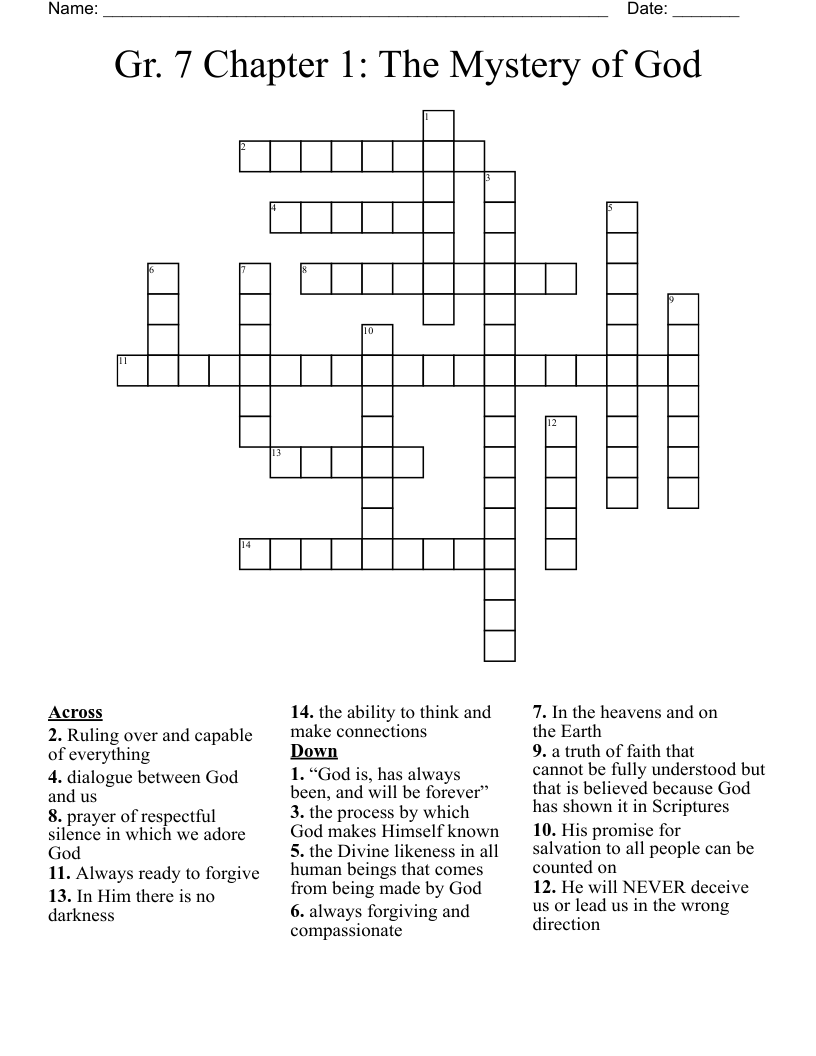 Gr 7 Chapter 1 The Mystery Of God Crossword WordMint