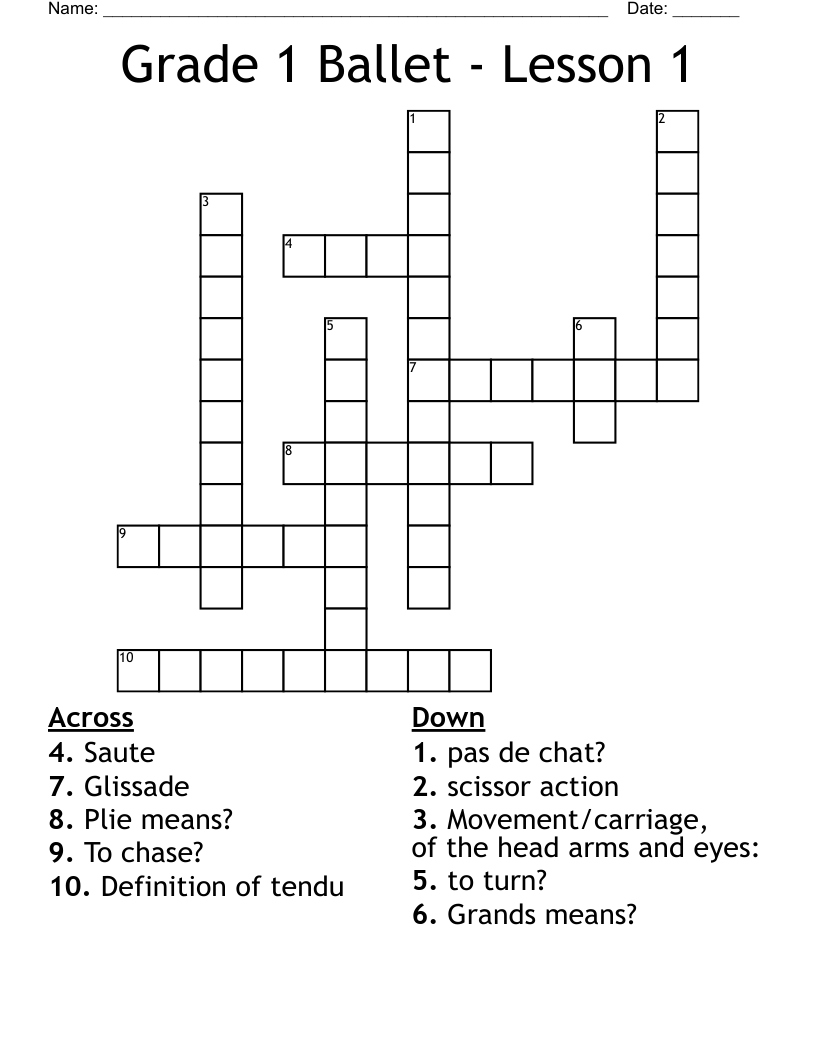 Grade 1 Ballet Lesson 1 Crossword WordMint Grade 1 Ballet Lesson 1 Crossword WordMint