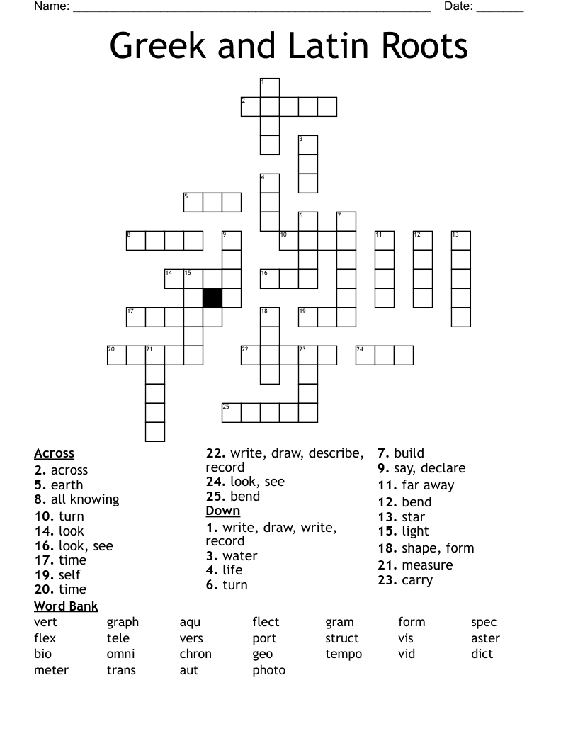 Greek And Latin Roots Crossword WordMint