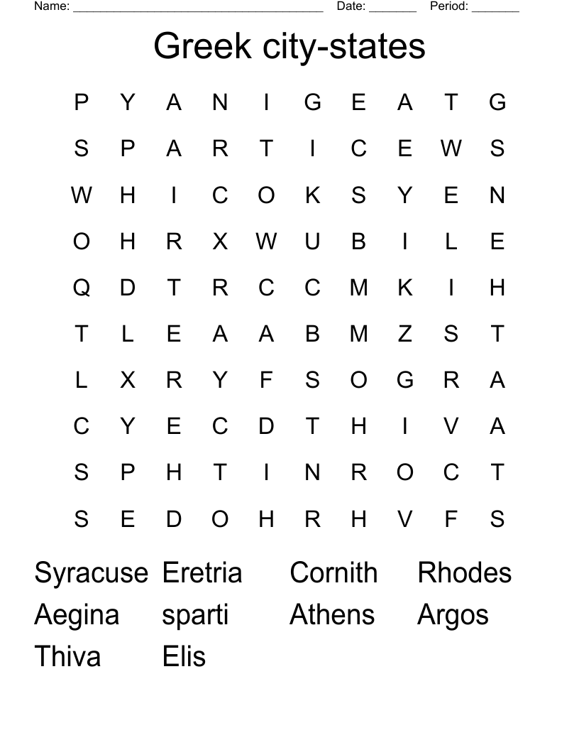 Greek City states Word Search WordMint