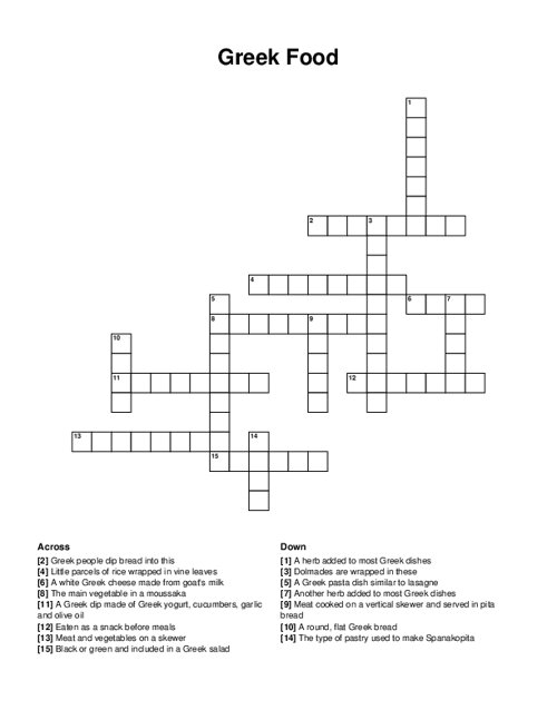 Greek Food Crossword Puzzle