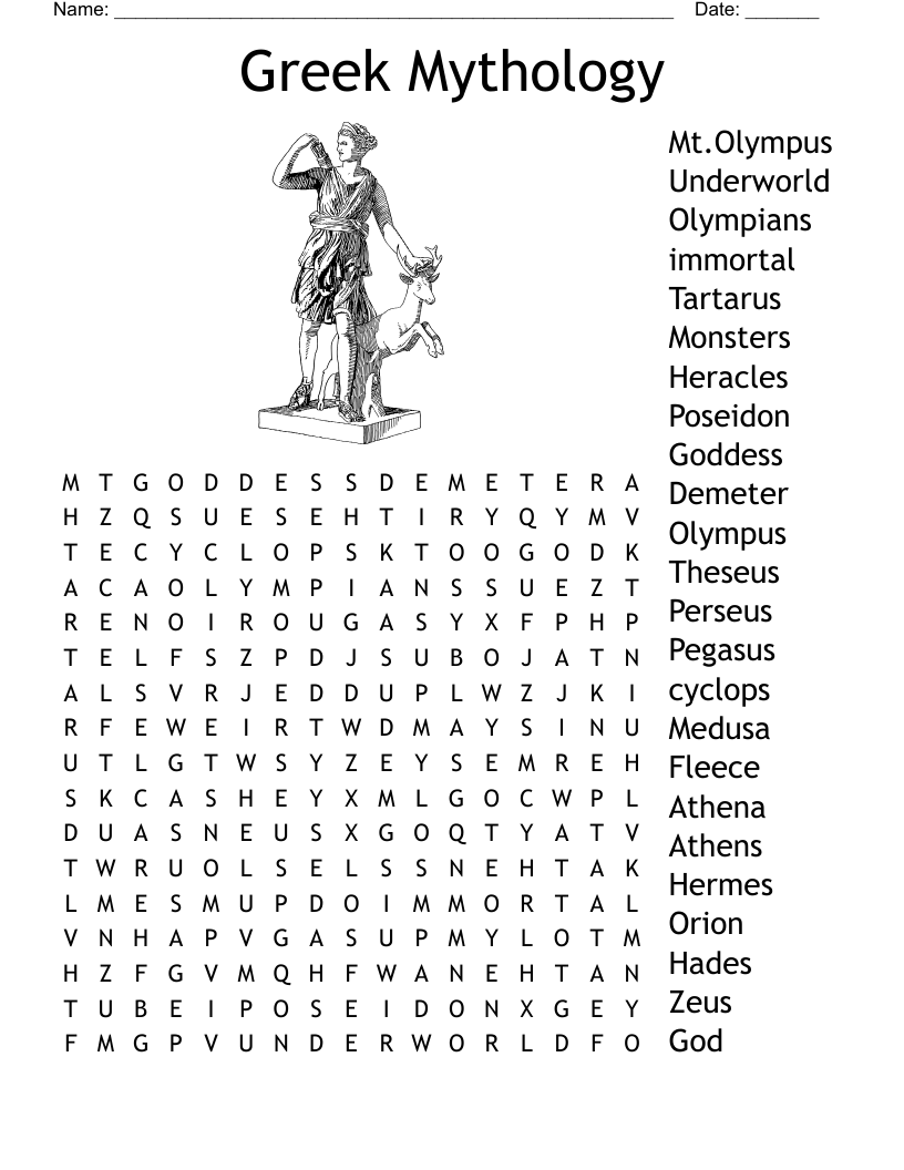 Greek Mythology Characters Crossword WordMint