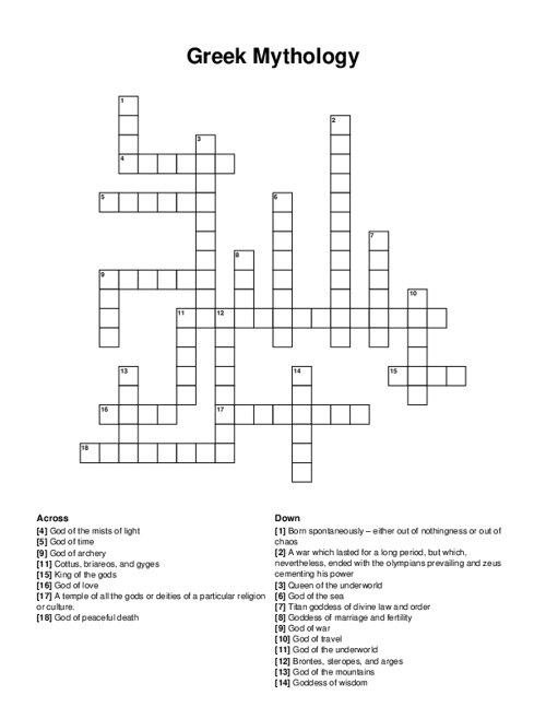 Greek Mythology Crossword Puzzle Greek Mythology Crossword Puzzle