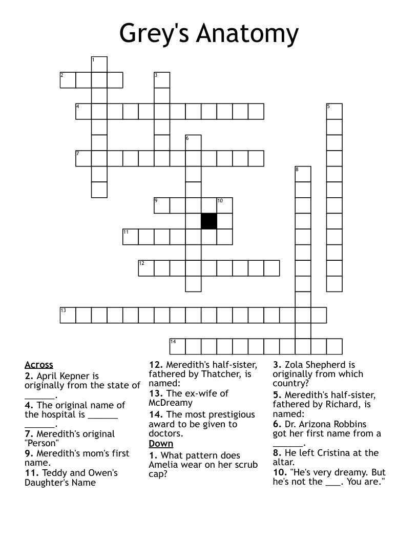 Grey s Anatomy Crossword WordMint