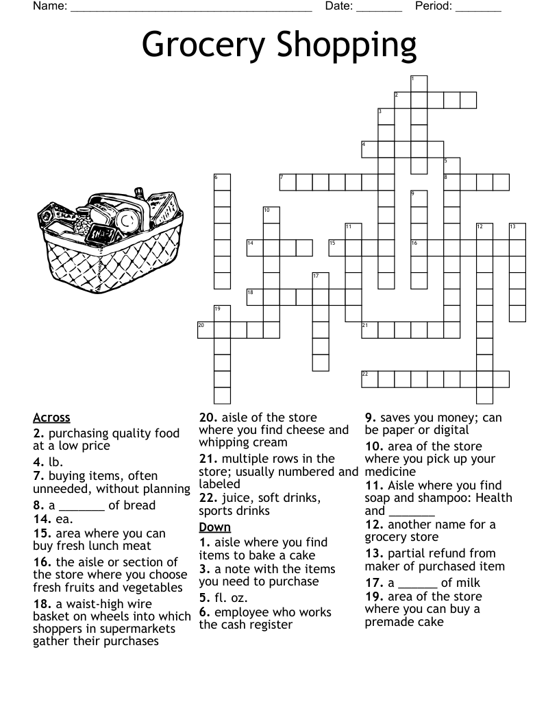 Grocery Shopping Crossword WordMint Grocery Shopping Crossword WordMint