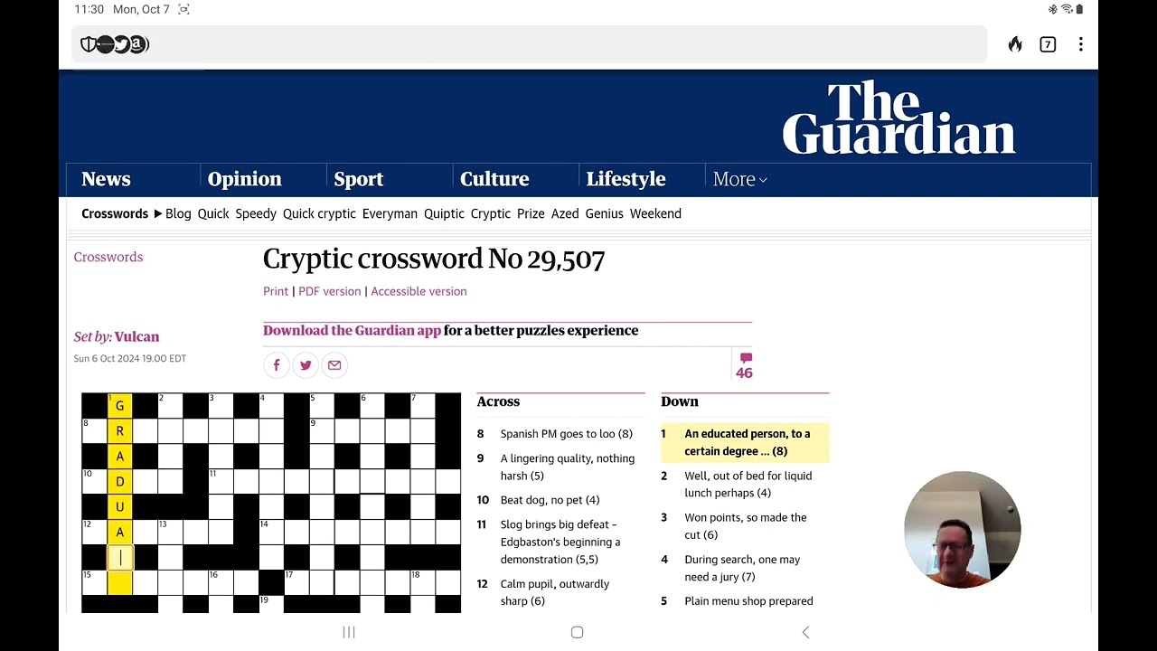 Guardian Cryptic Crossword Monday 7 October 2024 YouTube