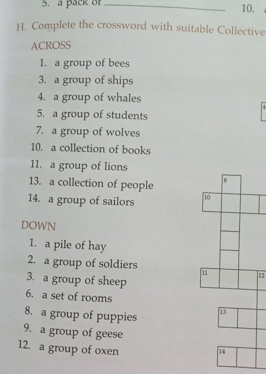 H Complete The Crossword With Suitable Collective ACROSS A Group Of Bee H Complete The Crossword With Suitable Collective ACROSS A Group Of Bee