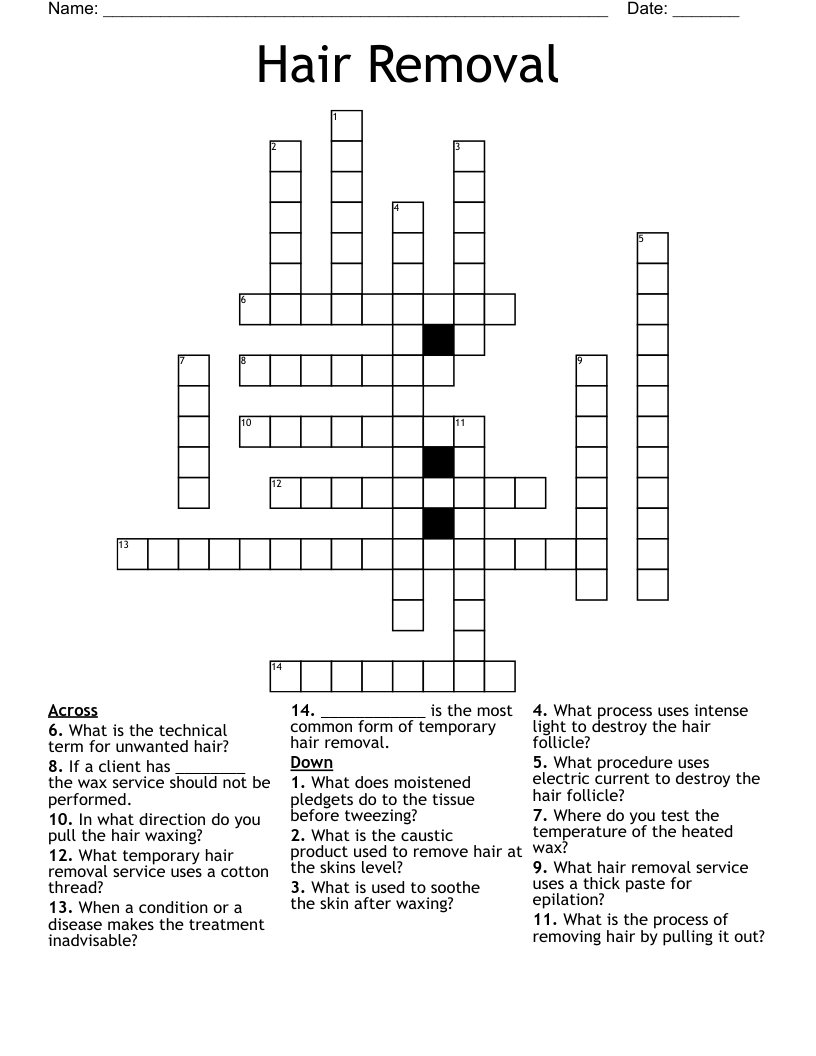 Hair Removal Crossword WordMint Hair Removal Crossword WordMint