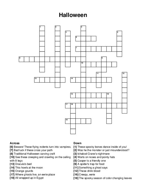 Halloween Crossword Puzzle Halloween Crossword Puzzle