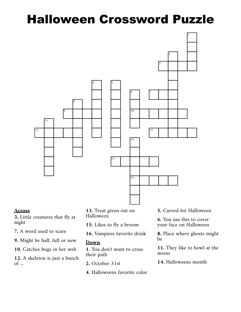 Halloween Crossword Puzzle WordMint