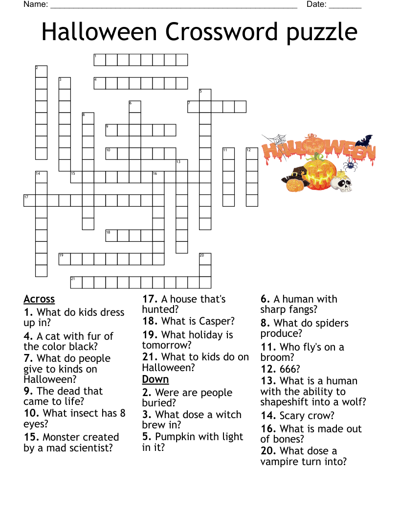 Halloween Crossword Puzzle WordMint Halloween Crossword Puzzle WordMint