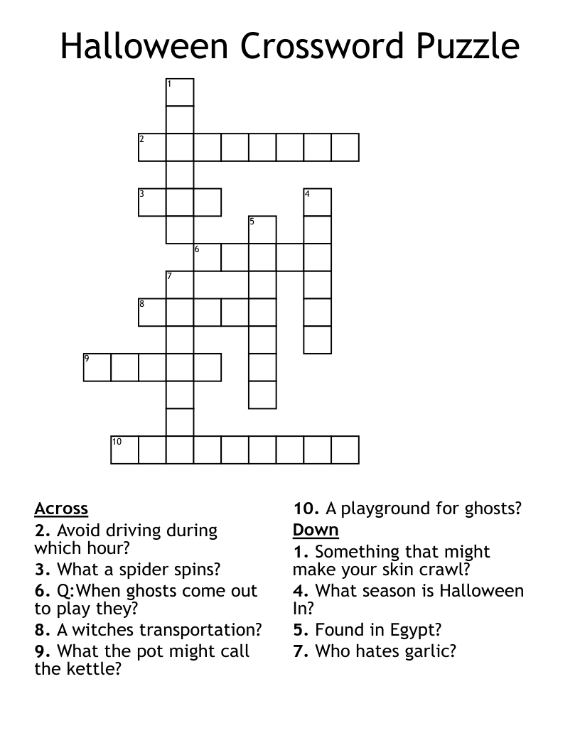 Halloween Crossword Puzzle WordMint