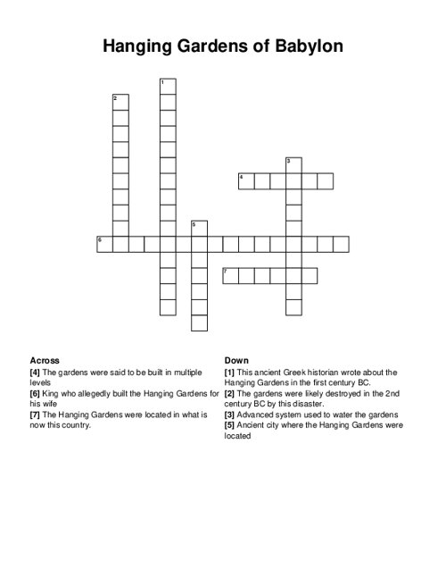 Hanging Gardens Of Babylon Crossword Puzzle Hanging Gardens Of Babylon Crossword Puzzle