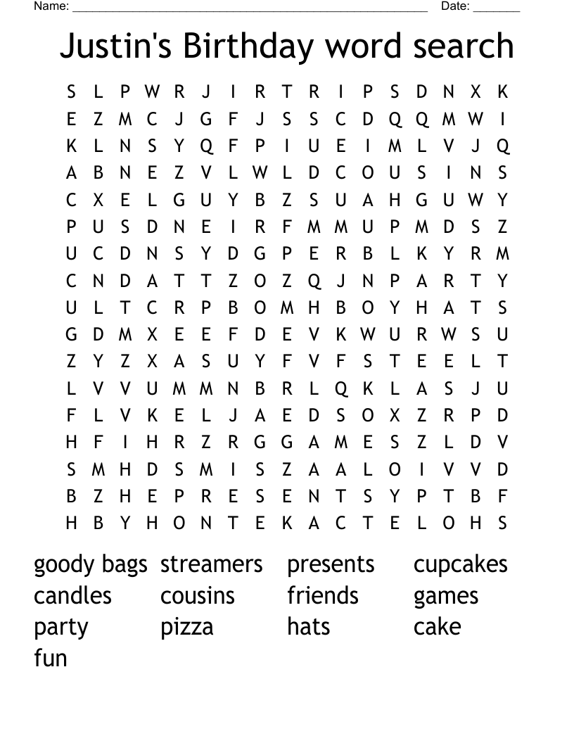 Happy Birthday Word Search WordMint