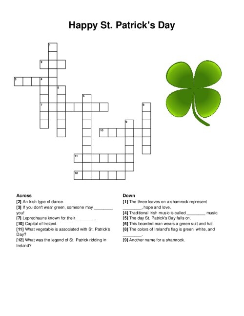 Happy St Patrick 39 s Day Crossword Puzzle