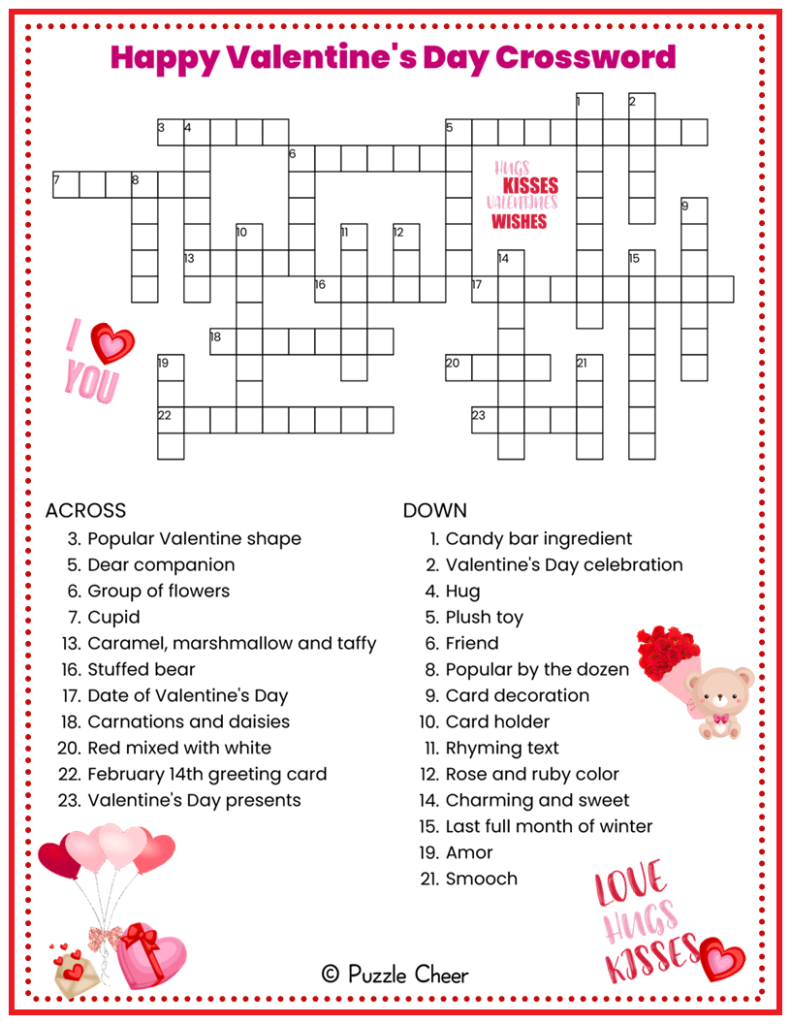 Happy Valentine s Day Crossword Puzzle Puzzle Cheer