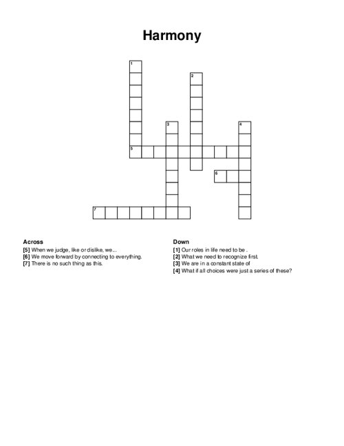 Harmony Crossword Puzzle