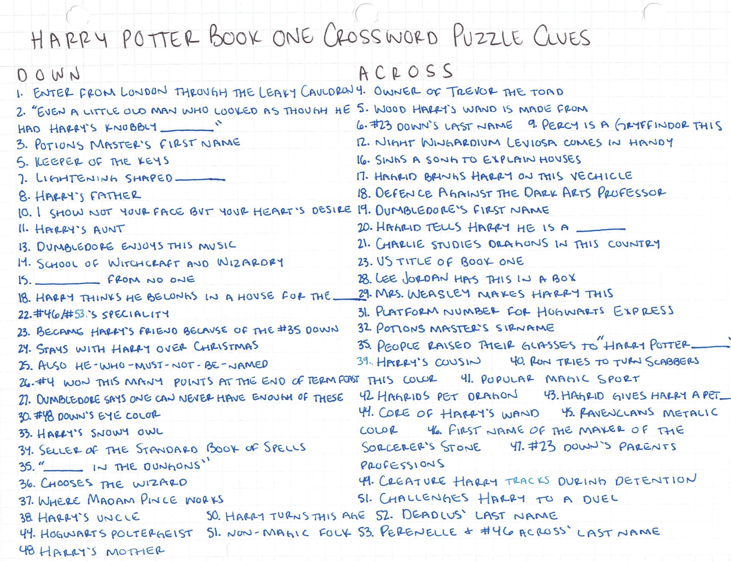 Harry Potter And The Sorcerer s Stone Crossword Puzzle Bayley Reads Books Harry Potter And The Sorcerer s Stone Crossword Puzzle Bayley Reads Books