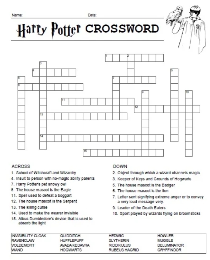 Harry Potter Crossword Puzzle Printable Template insidethehood Harry Potter Crossword Puzzle Printable Template insidethehood