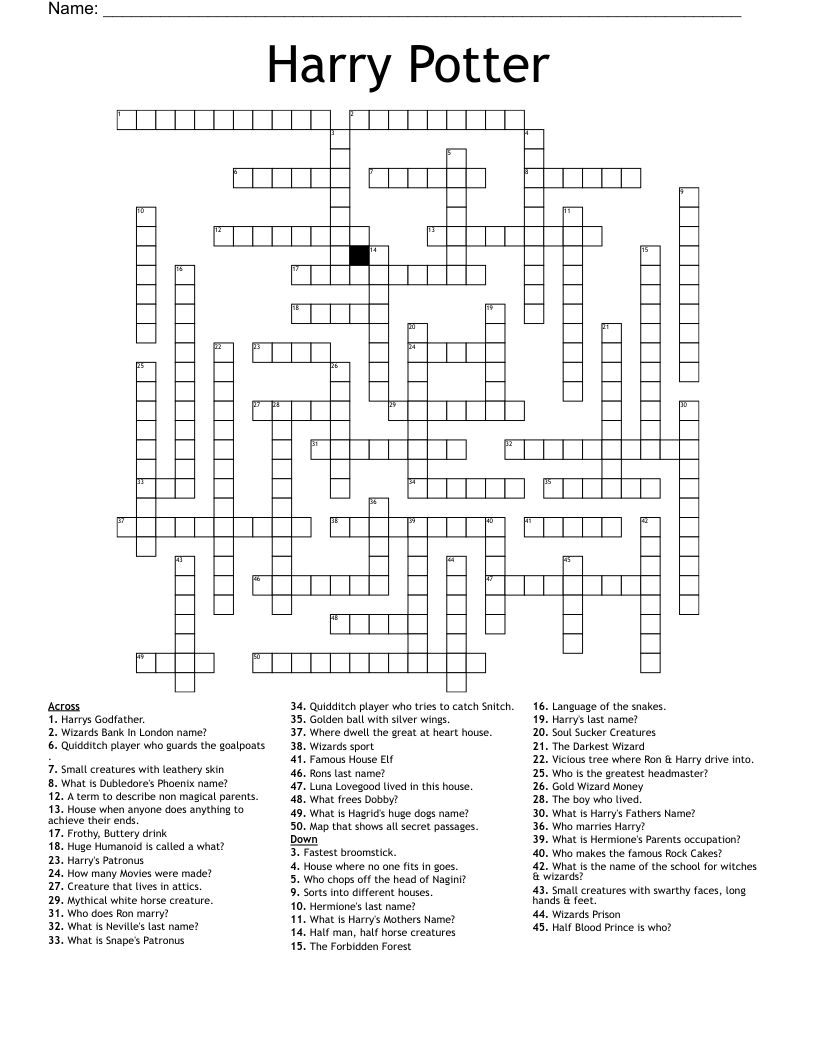 Harry Potter Crossword WordMint