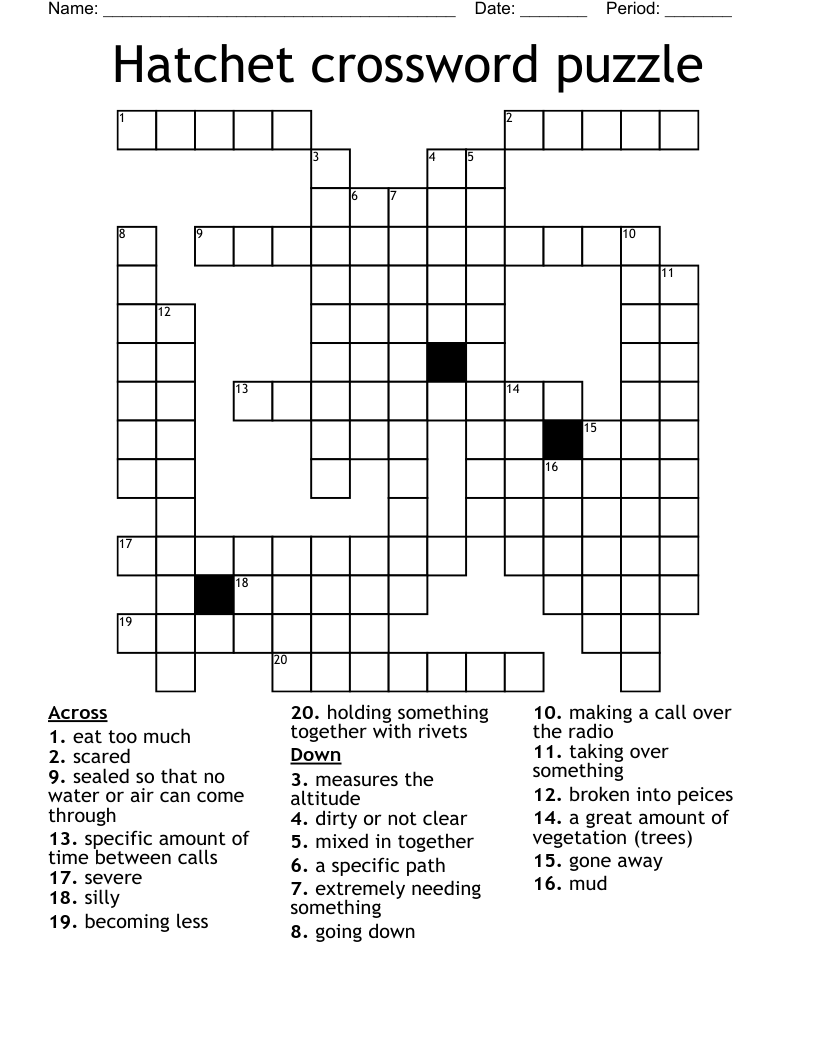 Hatchet Crossword Puzzle WordMint