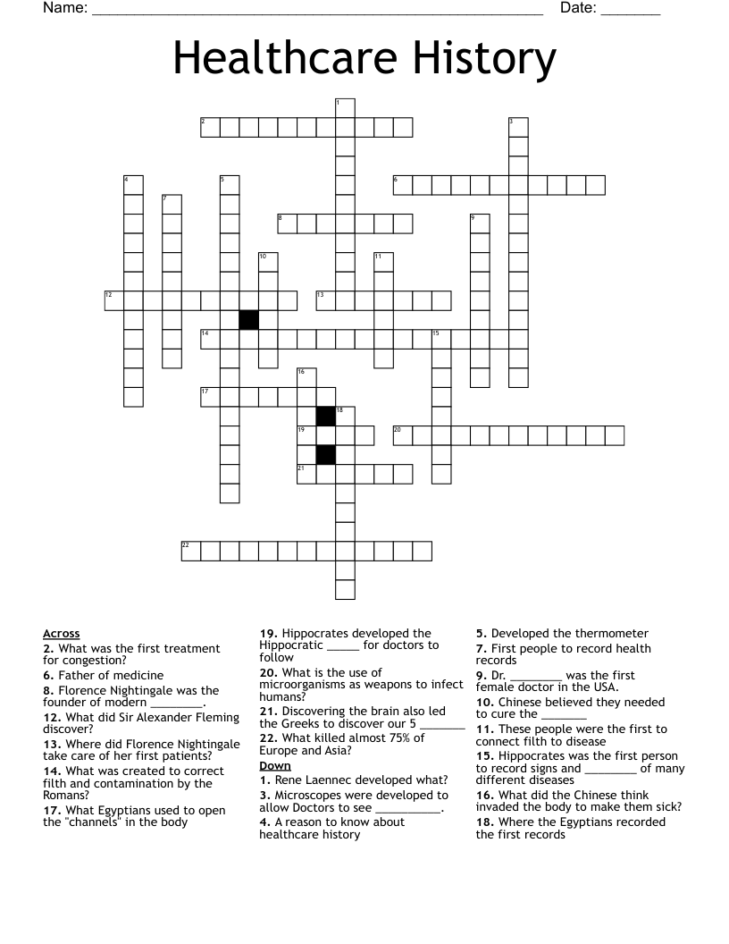 Healthcare History Crossword WordMint