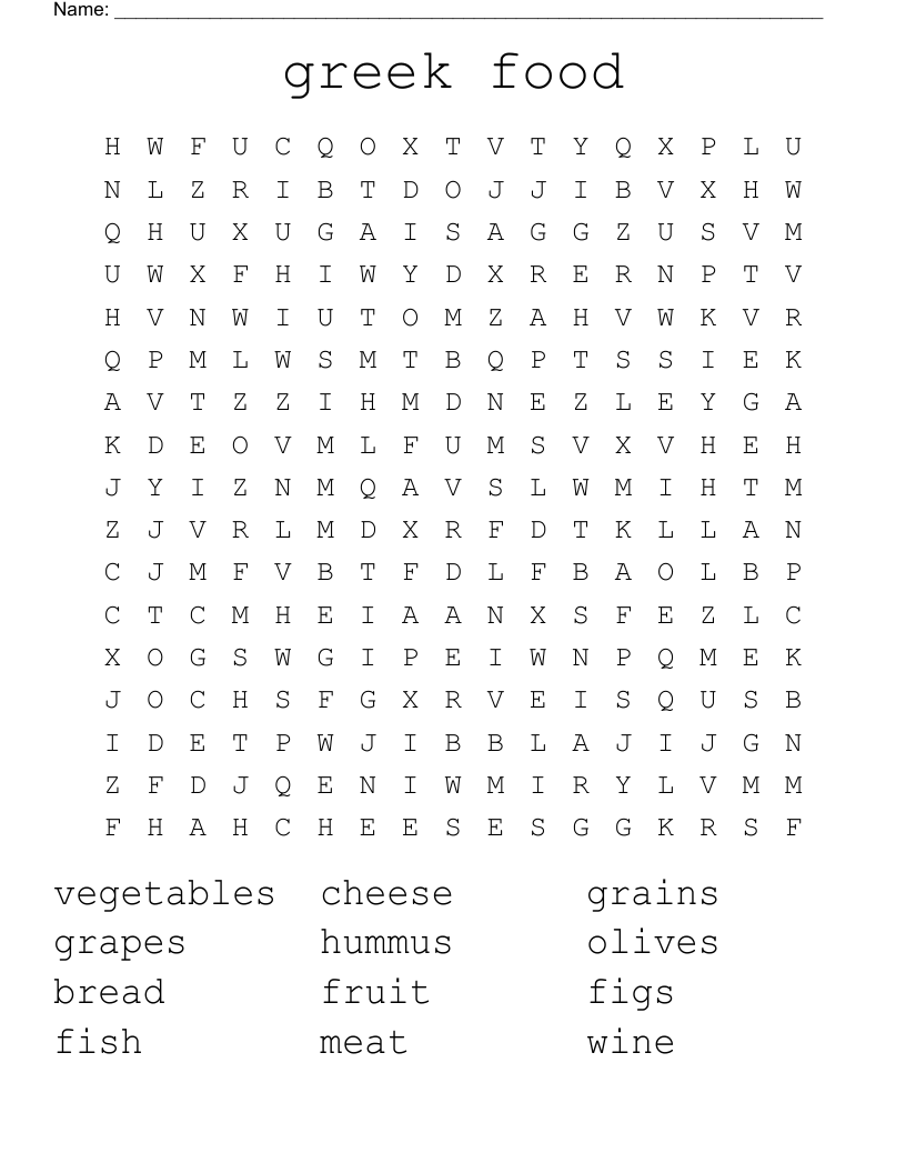 Healthy Lunchbox Word Search WordMint