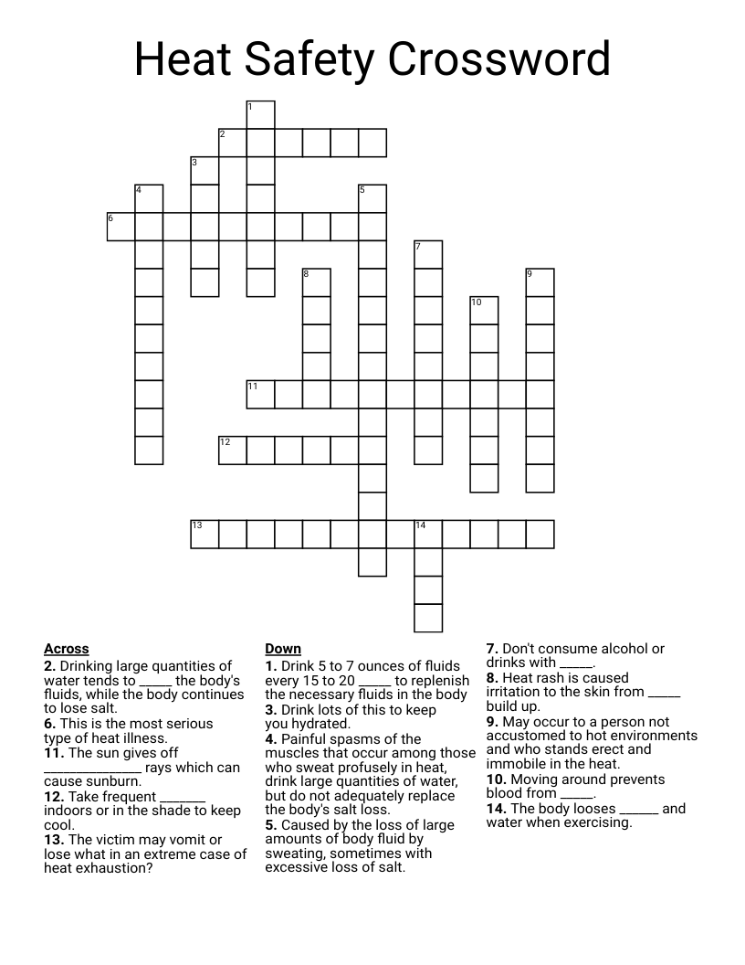 Heat Safety Crossword WordMint