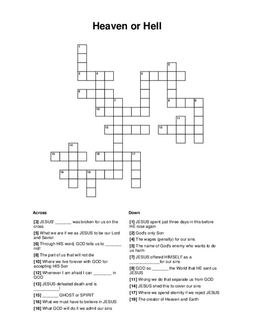 Heaven Or Hell Crossword Puzzle