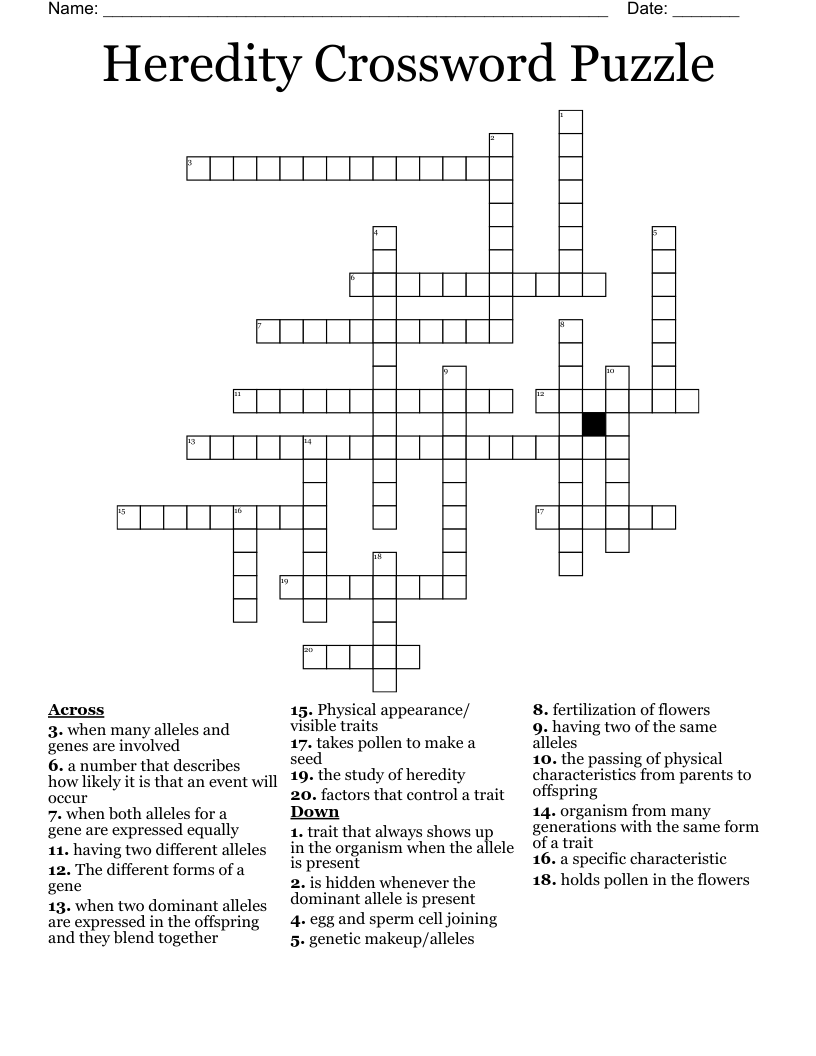 Heredity Crossword Puzzle WordMint