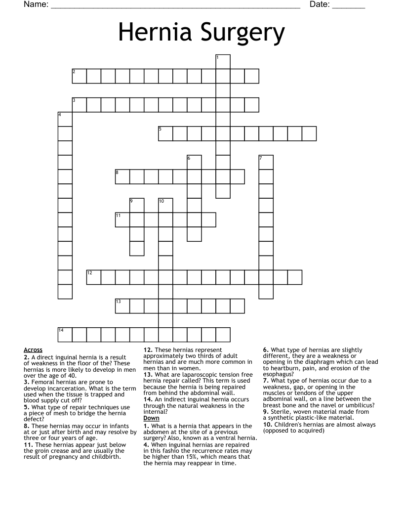 Hernia Surgery Crossword WordMint