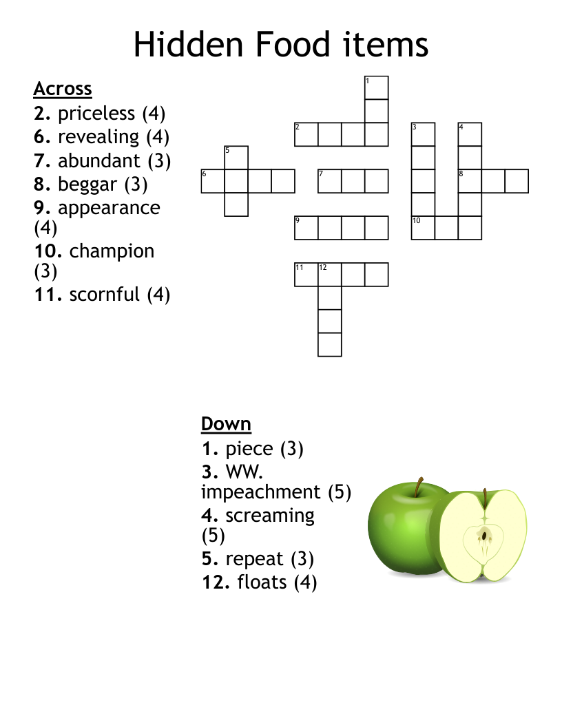 Hidden Food Items Crossword WordMint Hidden Food Items Crossword WordMint