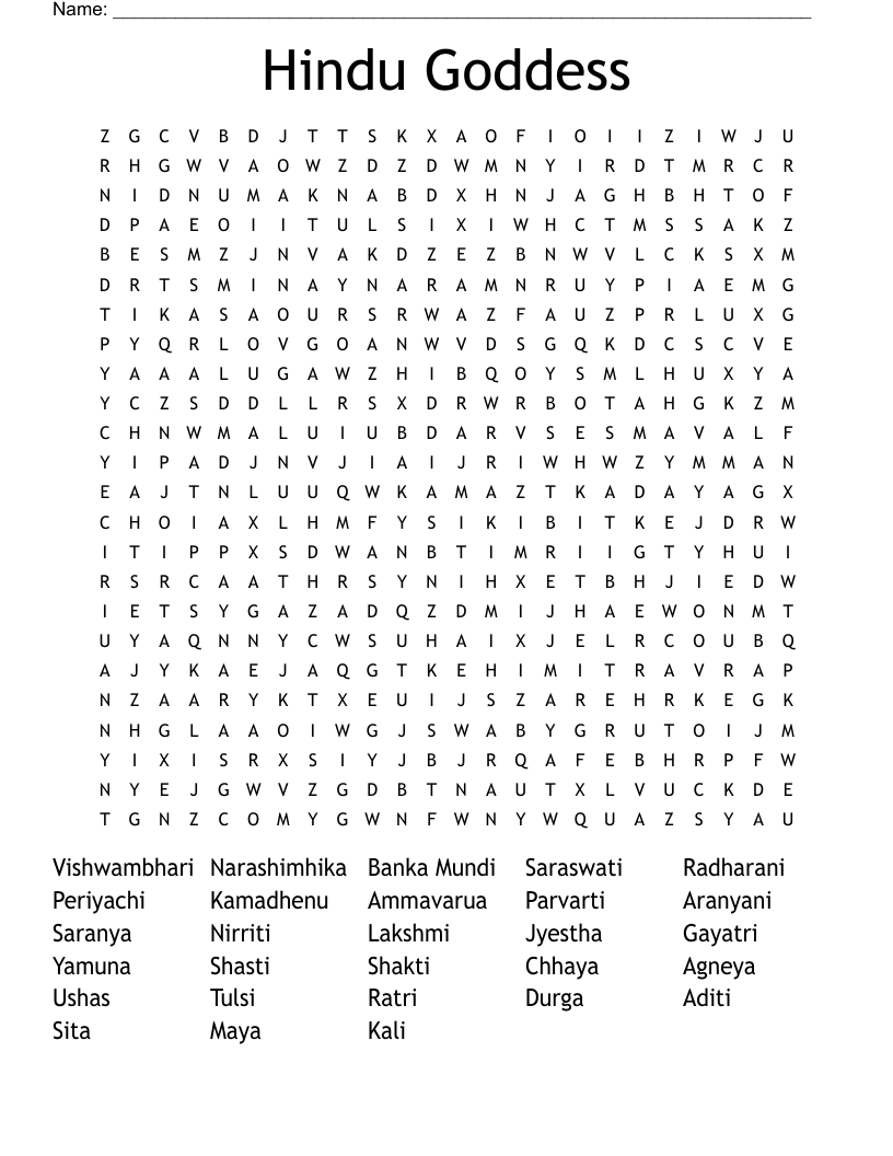 Hindu Goddess Word Search WordMint Hindu Goddess Word Search WordMint