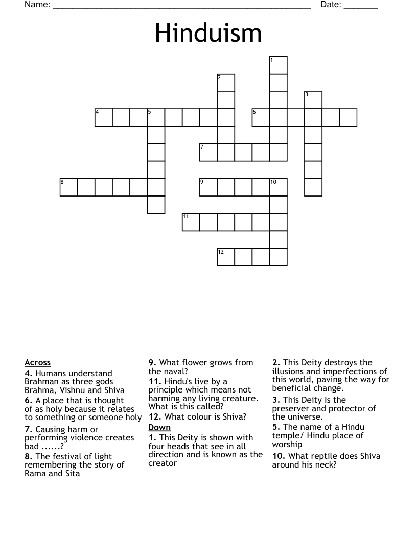 Hinduism Crossword WordMint Hinduism Crossword WordMint