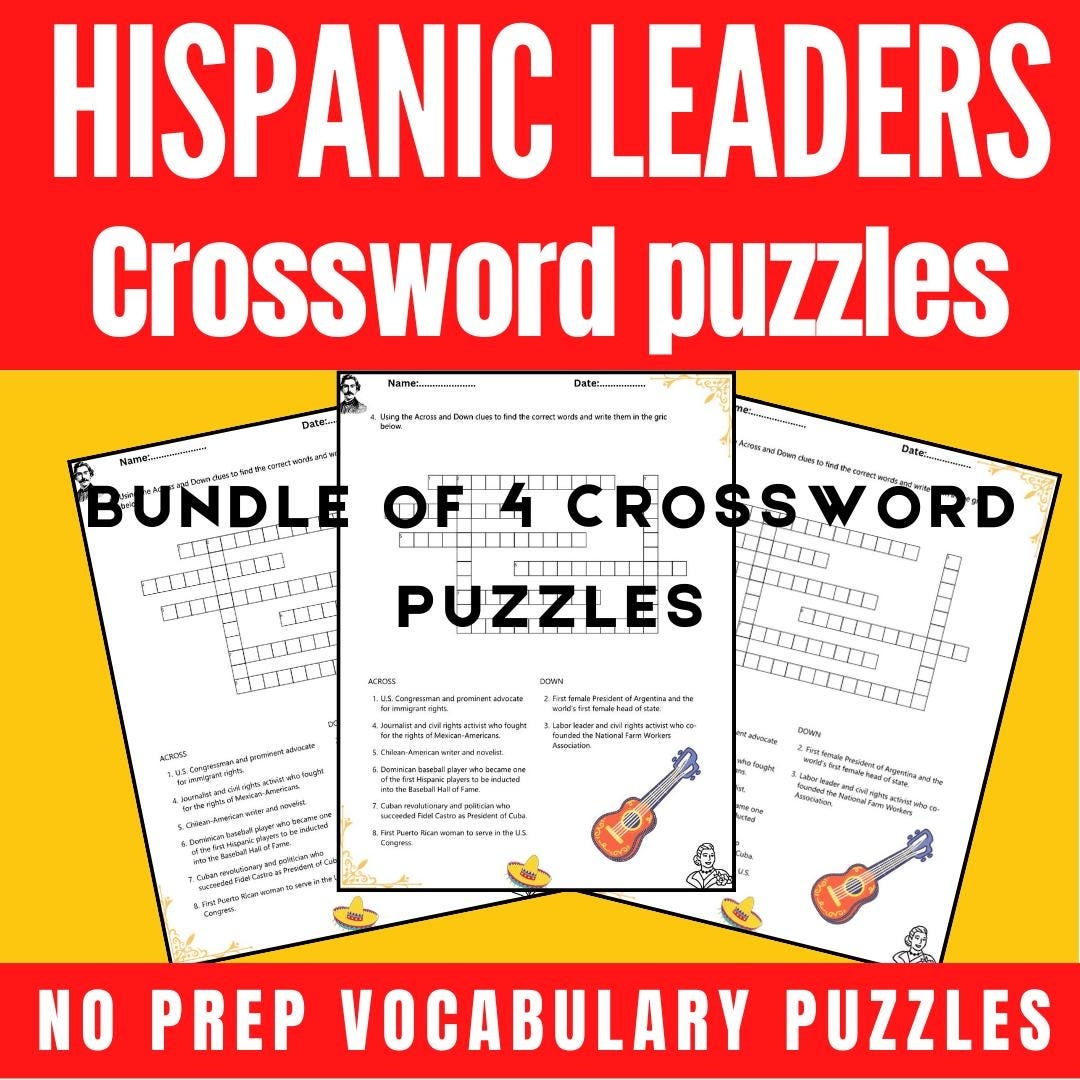Hispanic Heritage Month Crossword Puzzles Latino Leaders digital Download Etsy Hispanic Heritage Month Crossword Puzzles Latino Leaders digital Download Etsy