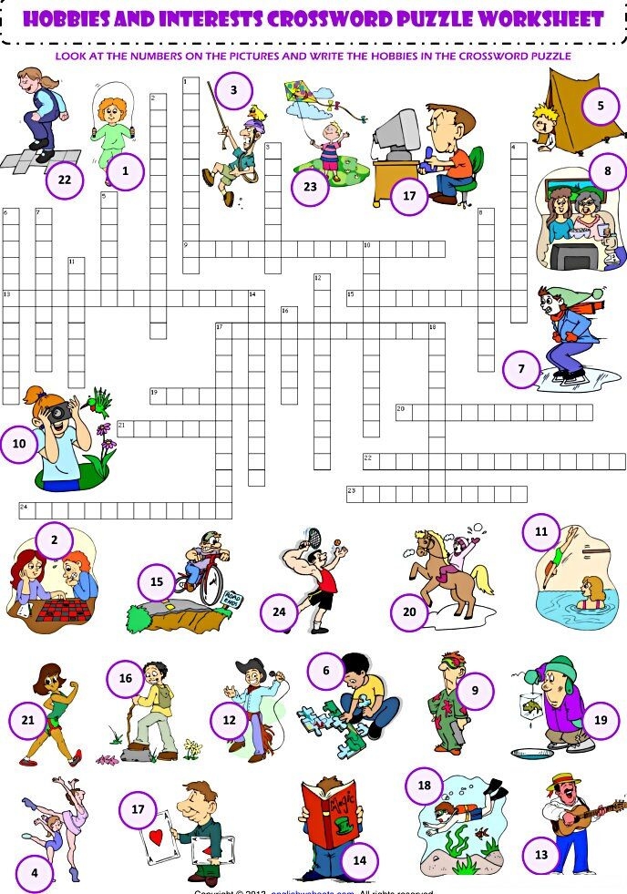Hobbies And Interests Vocabulary Criss Cross Crossword Puzzle Worksheet 