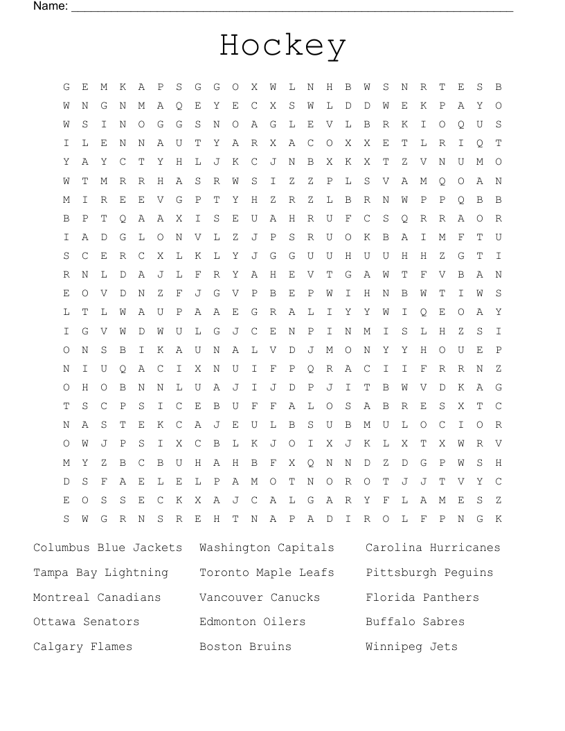 Hockey Word Search WordMint Hockey Word Search WordMint