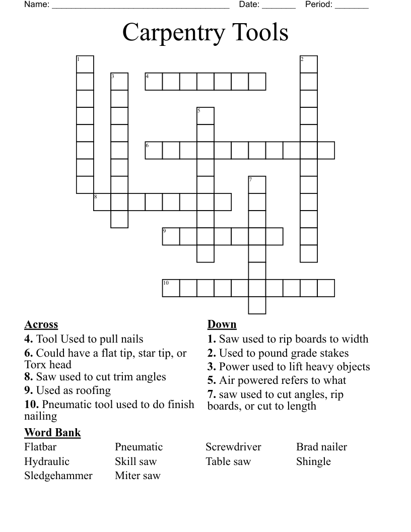 carpentry tool crossword puzzle clue