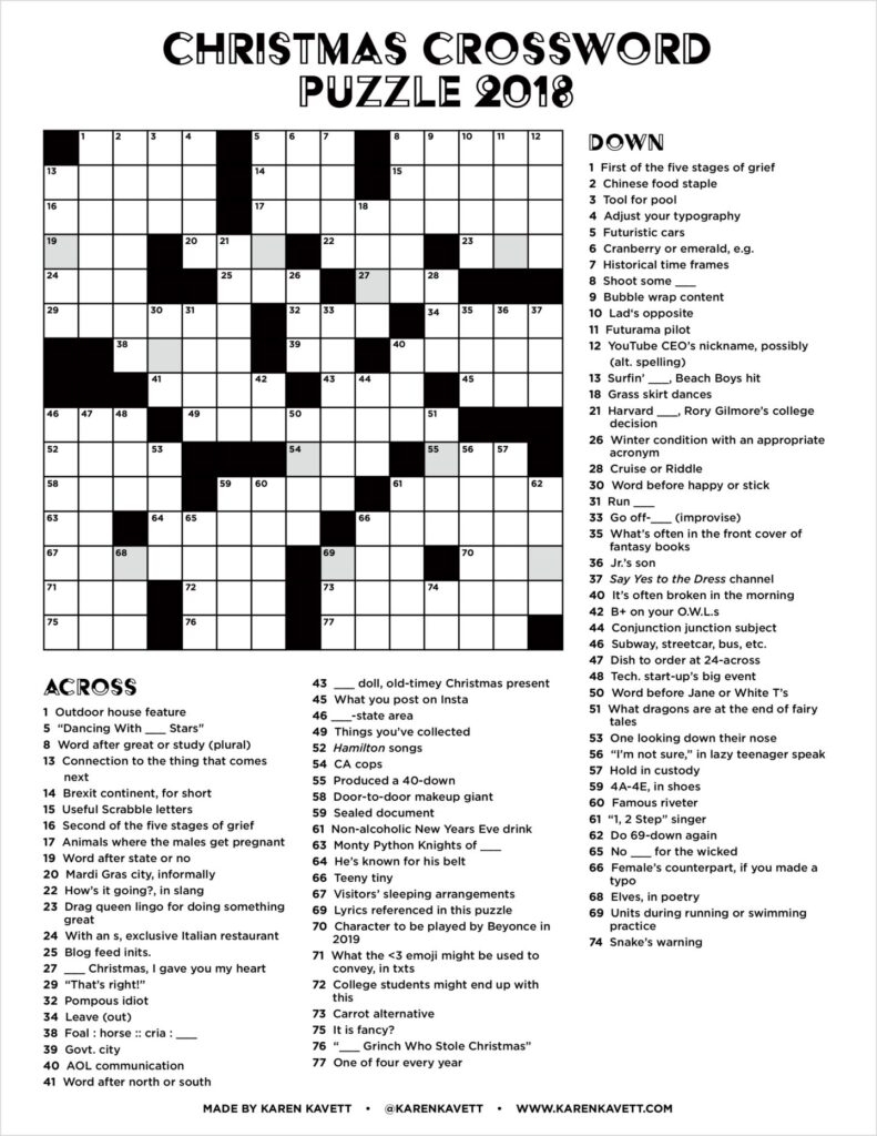 Holiday Crossword Puzzles Free Printable Crosswords