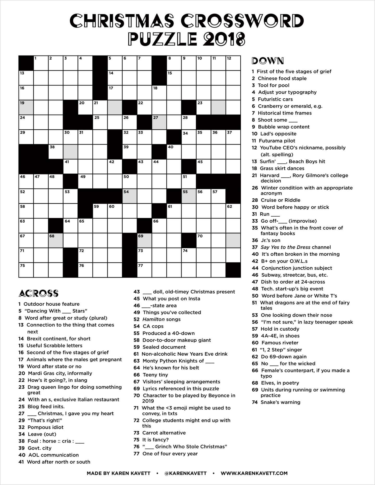 Holiday Crossword Puzzles Free Printable Crosswords