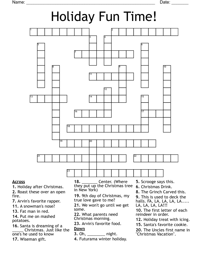 Holiday Fun Time Crossword WordMint Holiday Fun Time Crossword WordMint