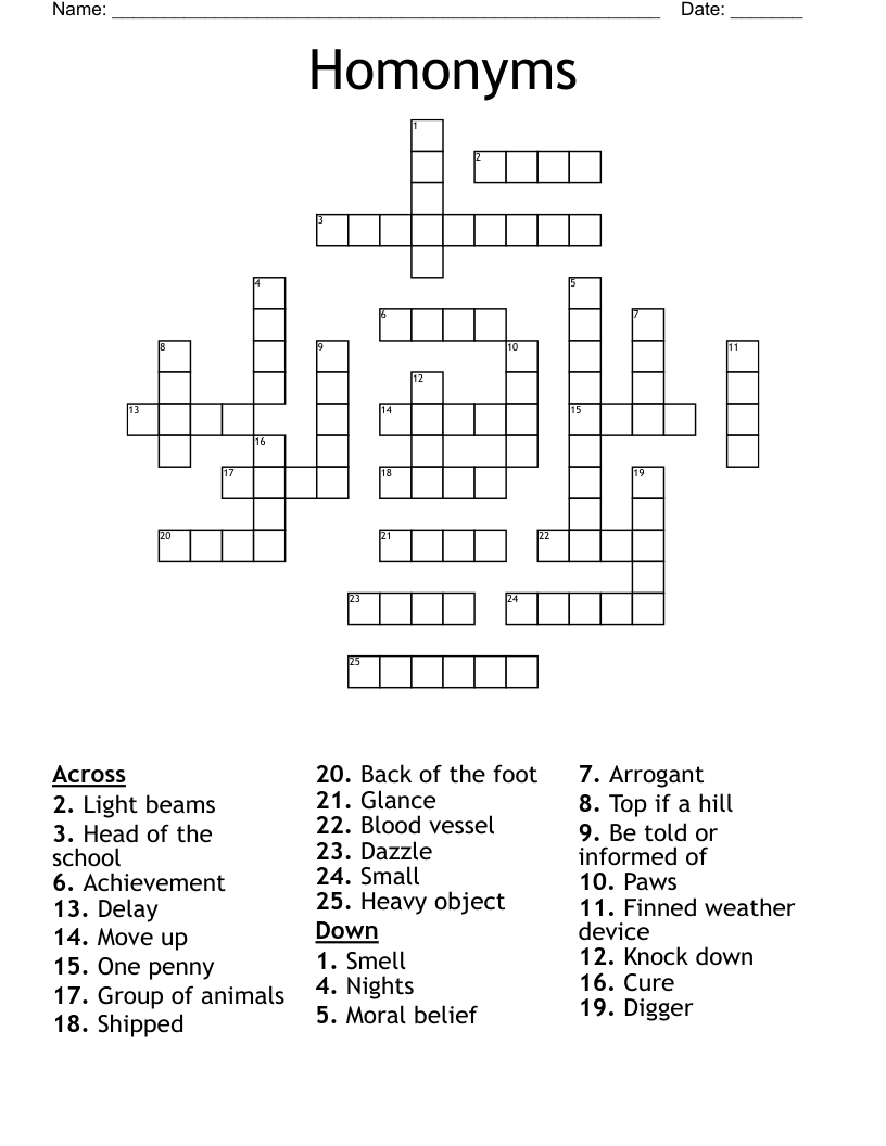 Homonyms Crossword WordMint
