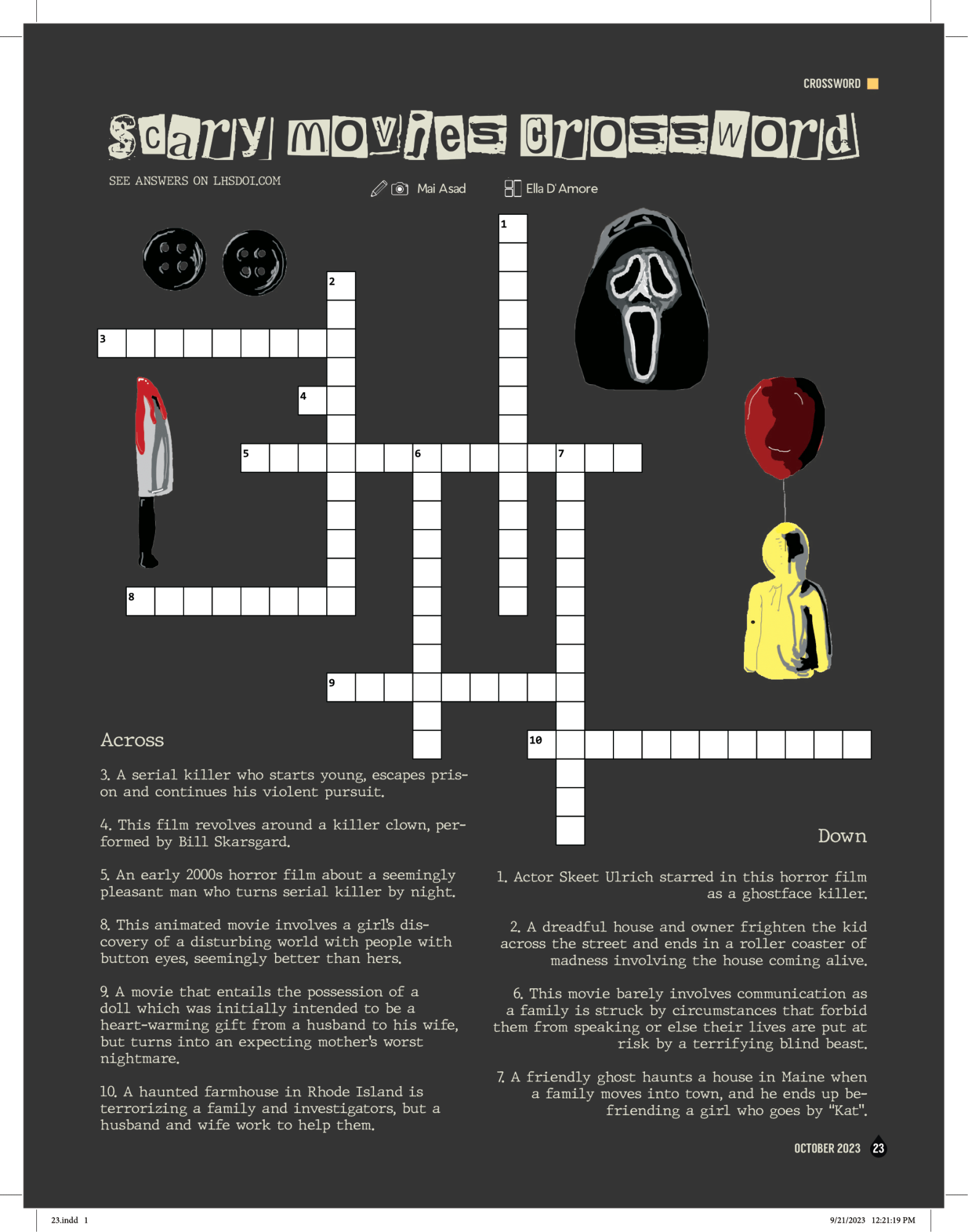 Horror Movie Crossword Puzzles Printable Easy Crossword Puzzles