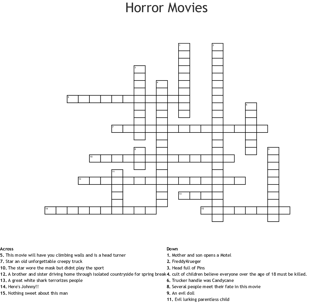 Horror Movie Crossword Puzzles Printable Emma Crossword Puzzles Horror Movie Crossword Puzzles Printable Emma Crossword Puzzles