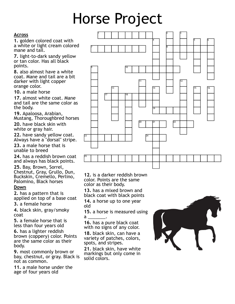Horse Crossword Puzzle WordMint