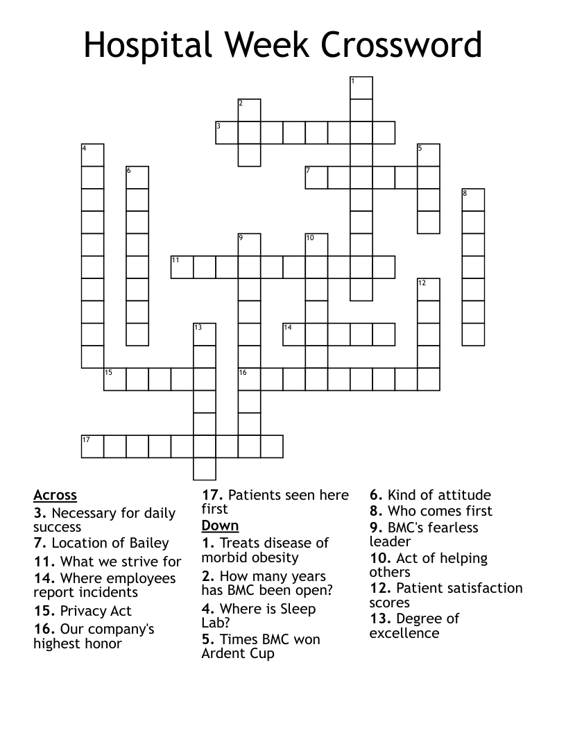 Hospital Week Crossword WordMint Hospital Week Crossword WordMint